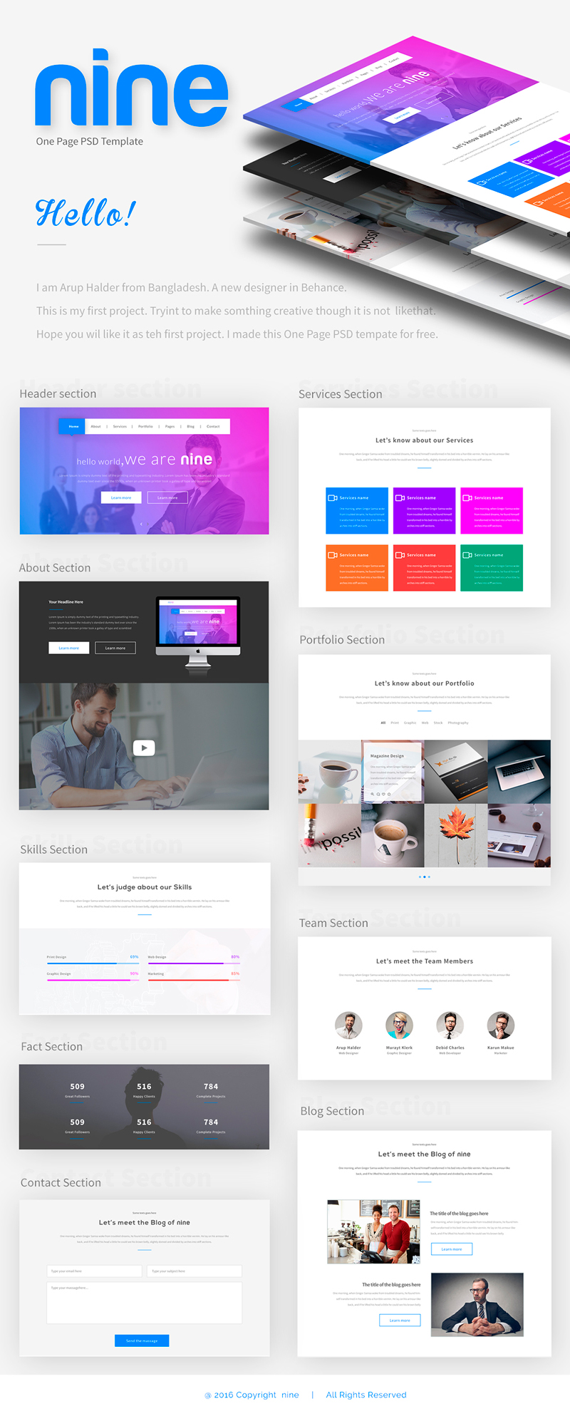 Nine Simple One Page PSD Template ByPeople