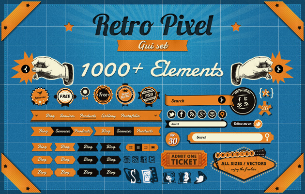 Download Freebie Retropixel Gui 1000 Vintage Elements Bypeople PSD Mockup Templates