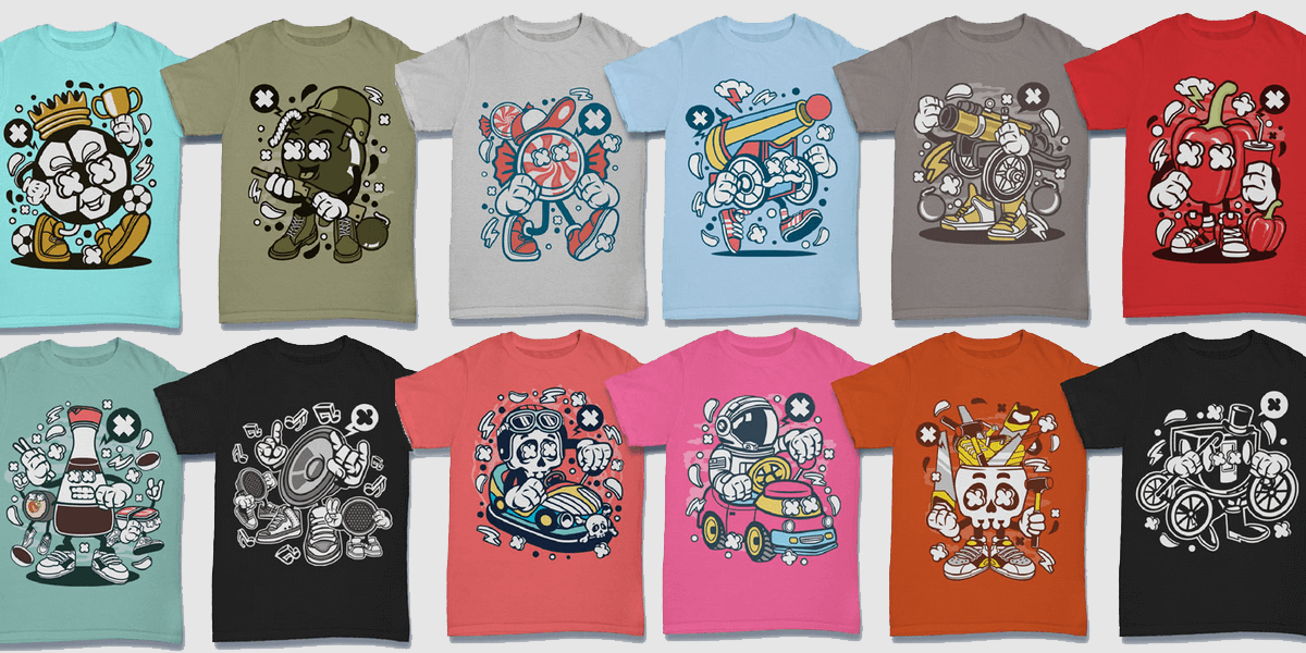 Download 300 Vector Cartoon T-Shirt Designs For Commercial Use ...