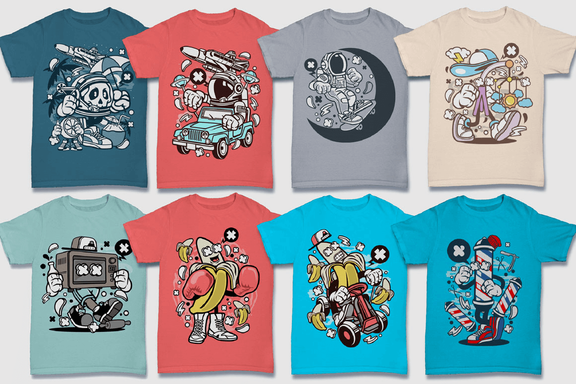 300 Vector Cartoon T-Shirt Designs For Commercial Use
