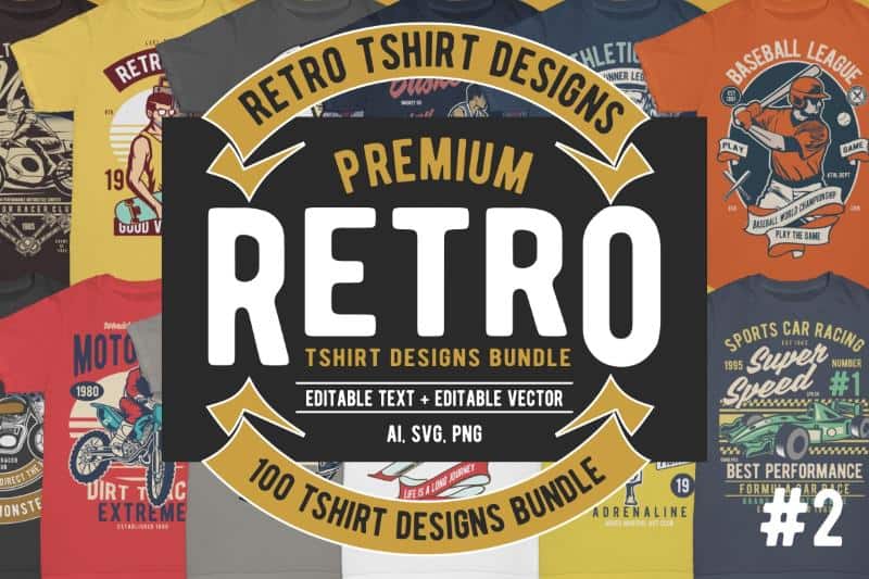 Vintage T-Shirts Bundle - 200 Print Ready T-Shirt Designs