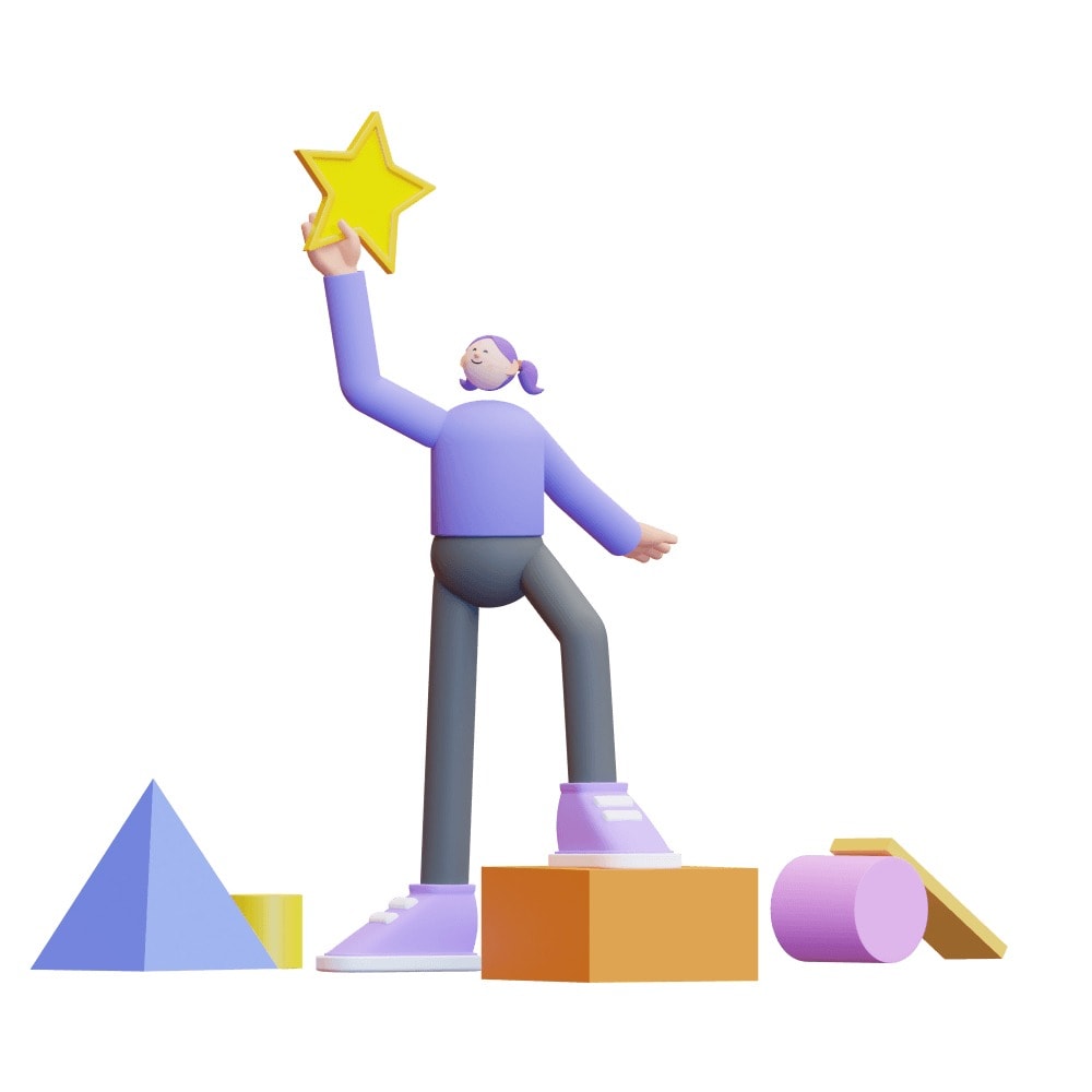 3d character holding a star in one hand above its head