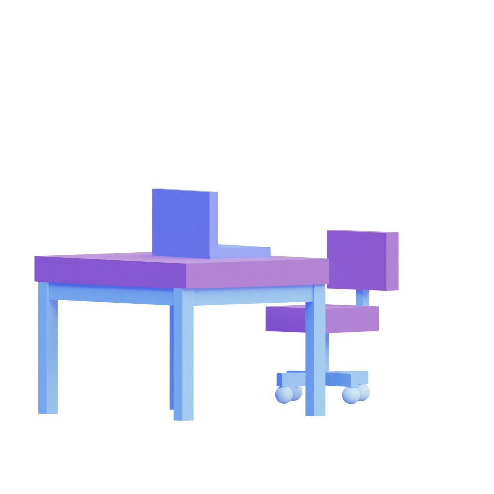 3d illustration of a desk in blue & purple colors