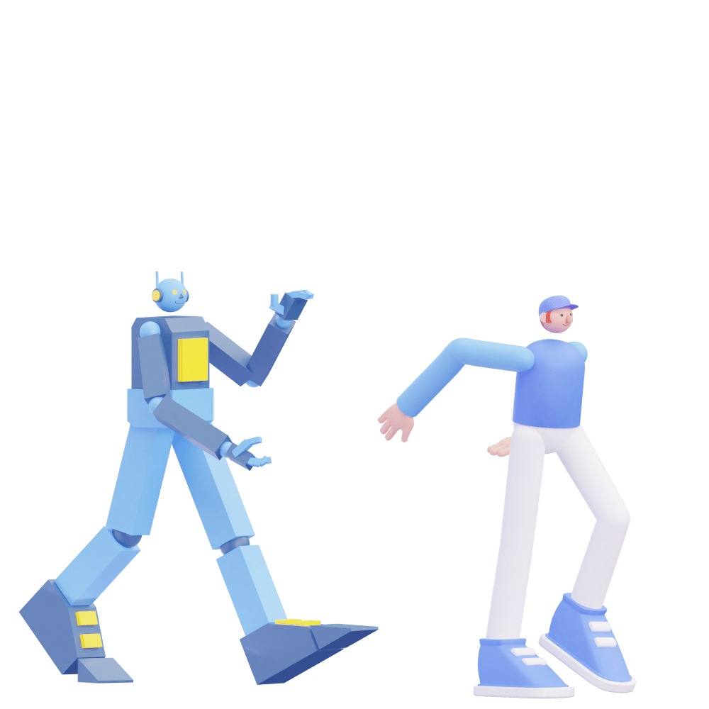 3d illustration of a man and a robot walking