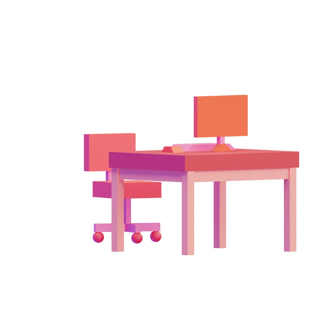 3d illustration of a desk colored red & orange