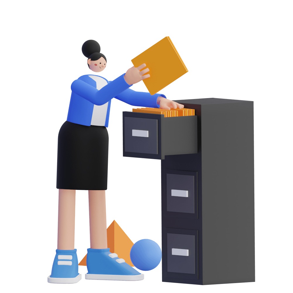 3d woman organizing a filing cabinet