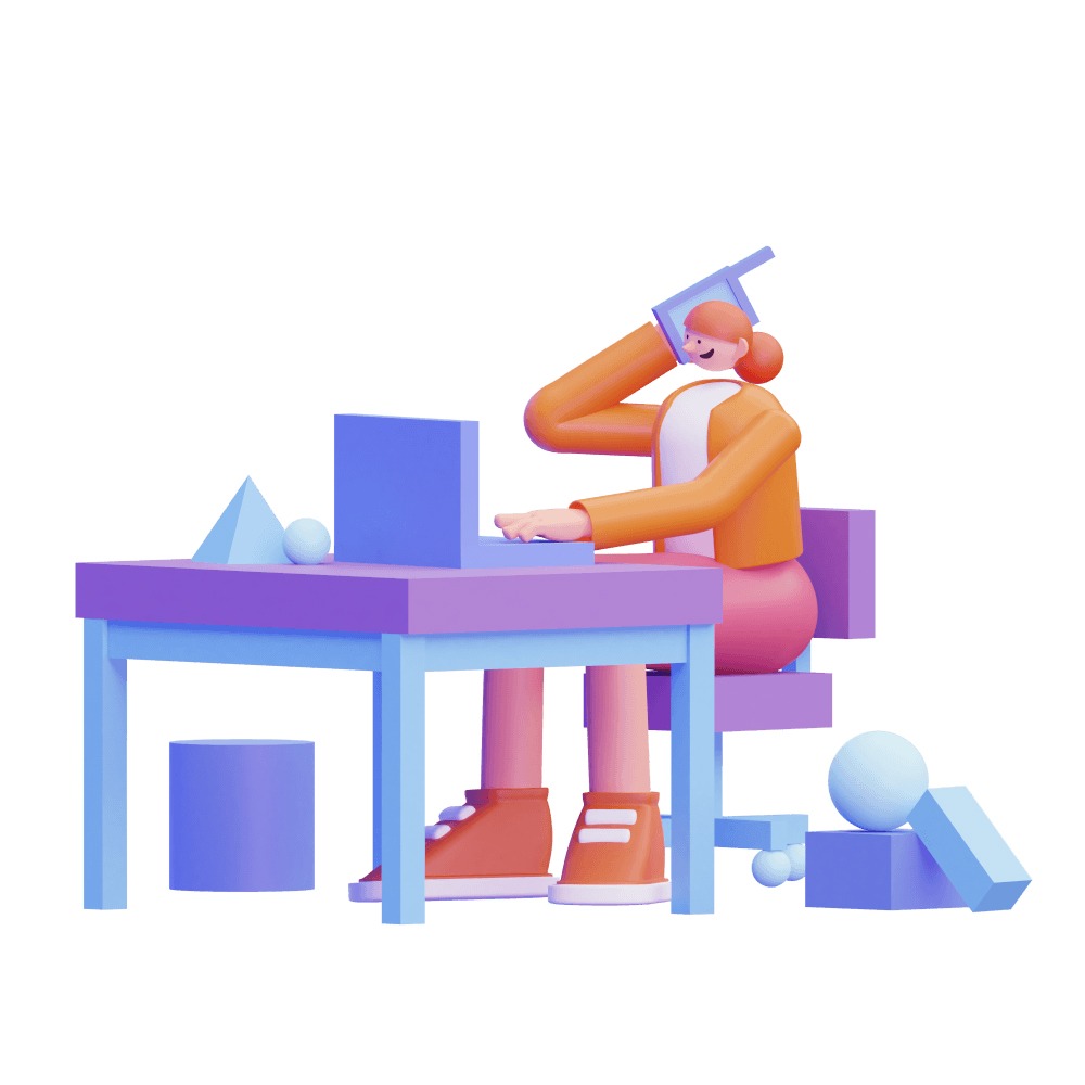 3d woman sitting on a desk talking on the phone