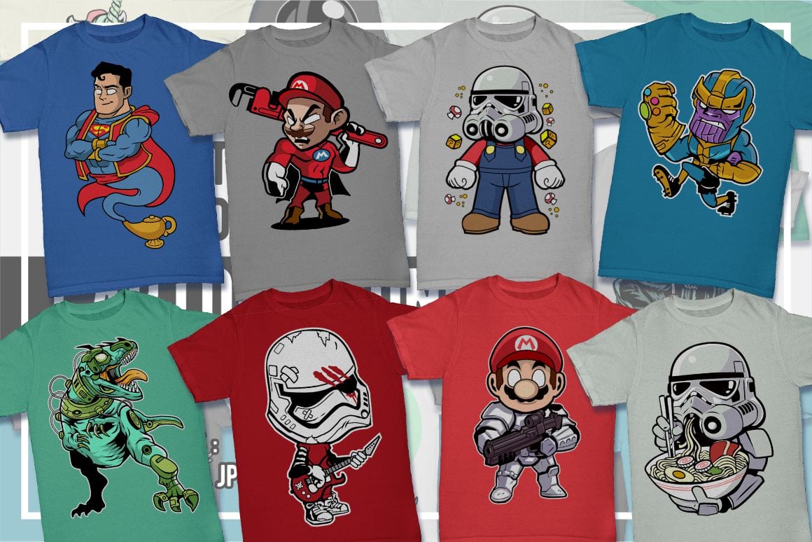 Cartoon T-Shirt Design Illustrations Pack - Popular Characters