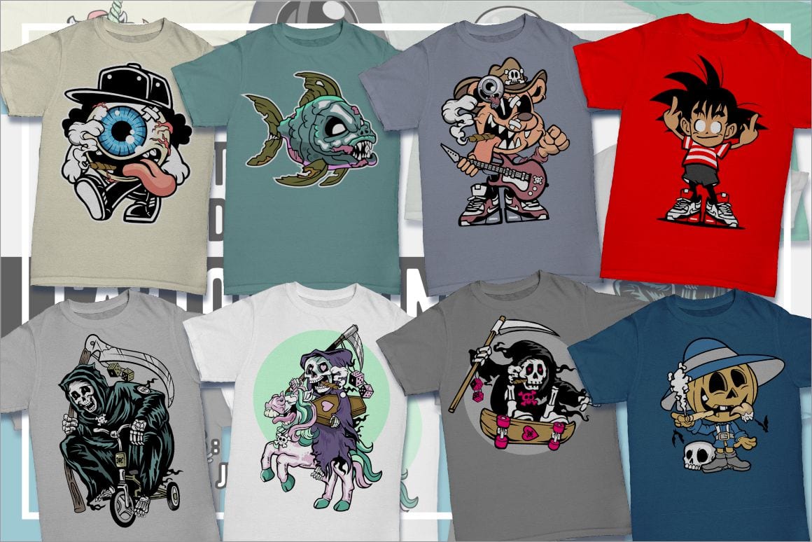 Cartoon T-Shirt Design Illustrations Pack - Popular Characters