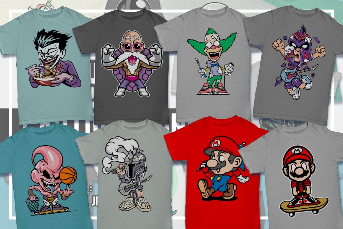 Cartoon T-Shirt Design Illustrations Pack - Popular Characters from Movies  & Games, Deals ByPeople